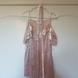 NY&C Pink Velour Cold Shoulder Top